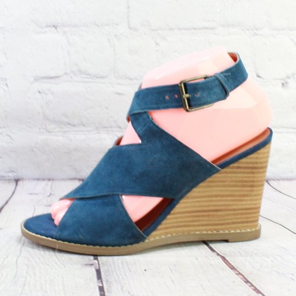 Caslon Shoes - CASLON Blue Suede Leather Wedge Heels Sandals Shoes Size 7.5 Medium